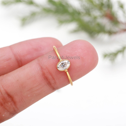 AA Natural Moissanite Gold Ring, Handmade Gold Ring, Gift for her, 18K Solid Gold Ring, Dainty Gold Ring, Minimalist Gold Ring