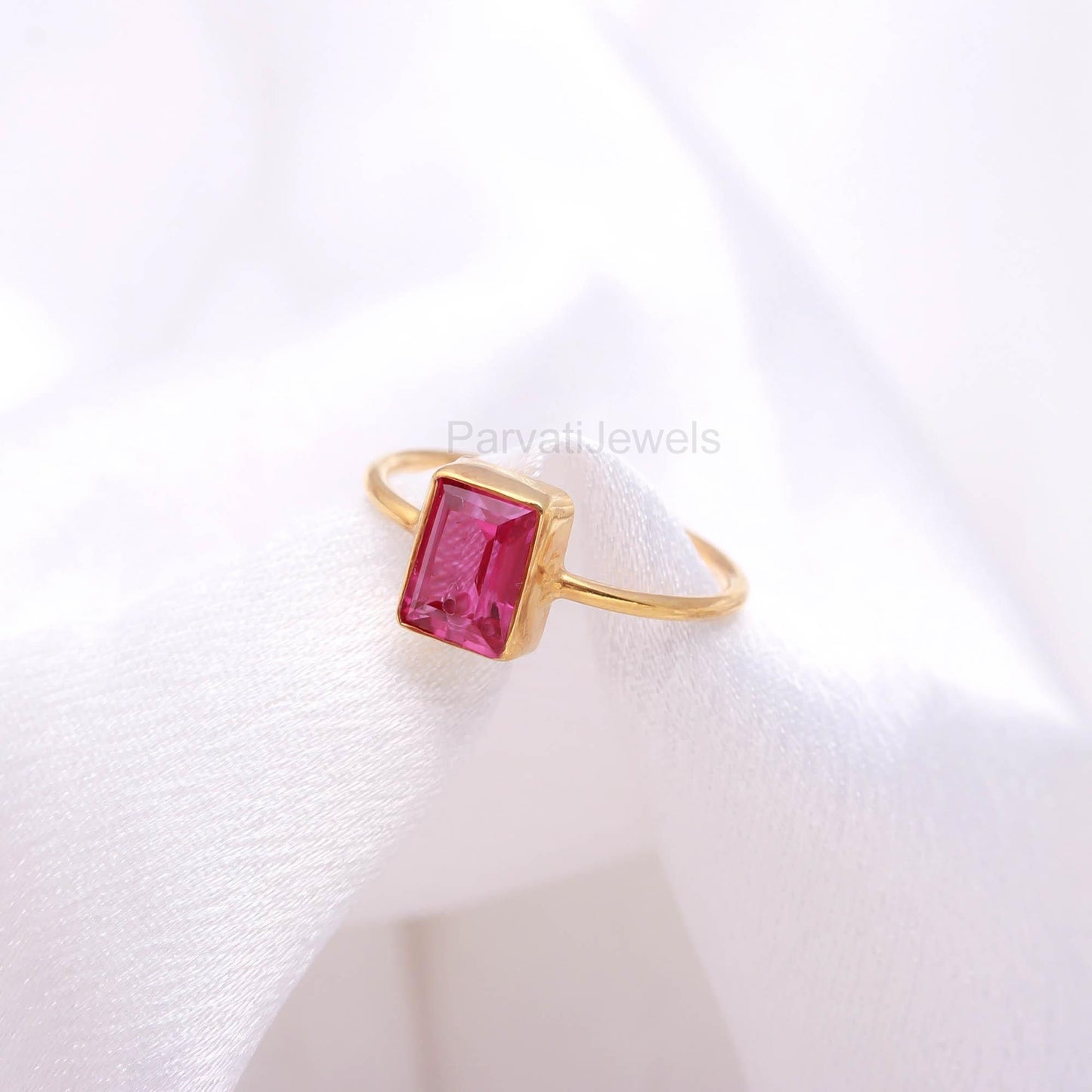 Lab Created Pink Tourmaline Gold Ring, 18K Solid Gold Ring, Handcrafted Ring, Dainty Gold Ring, October Birthstone, Tourmaline Gold Ring