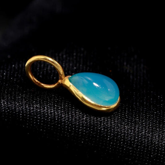 Natural Blue Chalcedony Charm, Solid 18K Gold Charm, Blue Chalcedony Gold Charm, March Birthstone Charm, Handmade Gold Charm, Gift For Mom