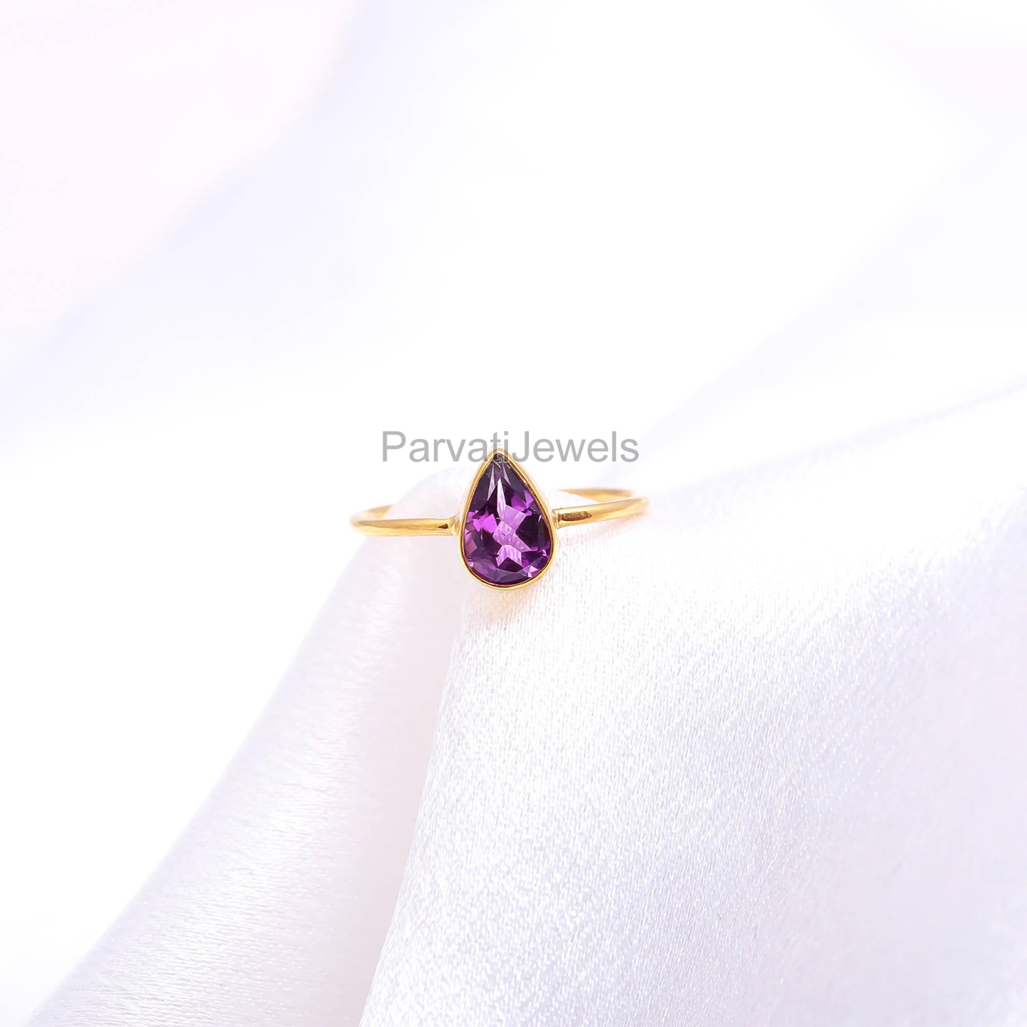 Natural Amethyst Pear Shaped Gold Ring, Handmade Gold Ring, 18k Solid Gold Ring, Gift For Her, Dainty Gold Ring, Minimalist Gold Ring