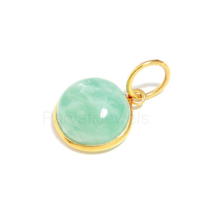 Natural Blue Larimar Round Gemstone Charm, Solid 18k Gold Charm, Charm Pendant, Minimalist Gold Charm, Handmade Gold Charm, Gift For Mom