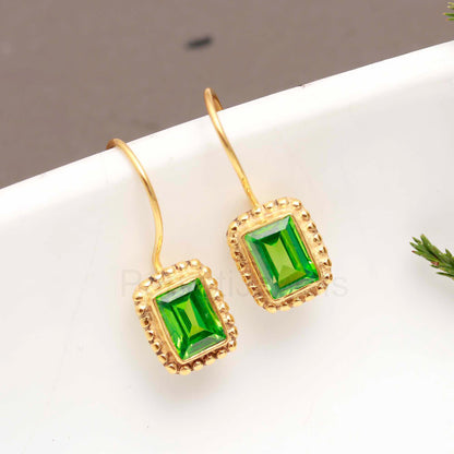 AA Green Peridot Cut Gemstone Solid 14k Gold Earrings, Peridot Gold Earrings, Gold Dangle Earrings, Handmade Earrings, Partywear Earrings