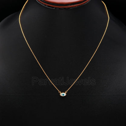 Natural Evil Eye Necklace, 18k Solid Gold Necklace, Mother of Pearl Necklace, Handmade Gold Necklace, Birthstone Necklace, Gold Necklace
