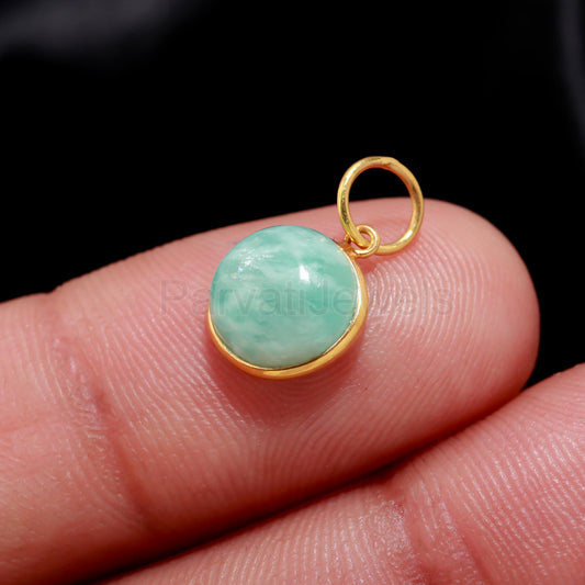 Natural Blue Larimar Round Gemstone Charm, Solid 18k Gold Charm, Charm Pendant, Minimalist Gold Charm, Handmade Gold Charm, Gift For Mom