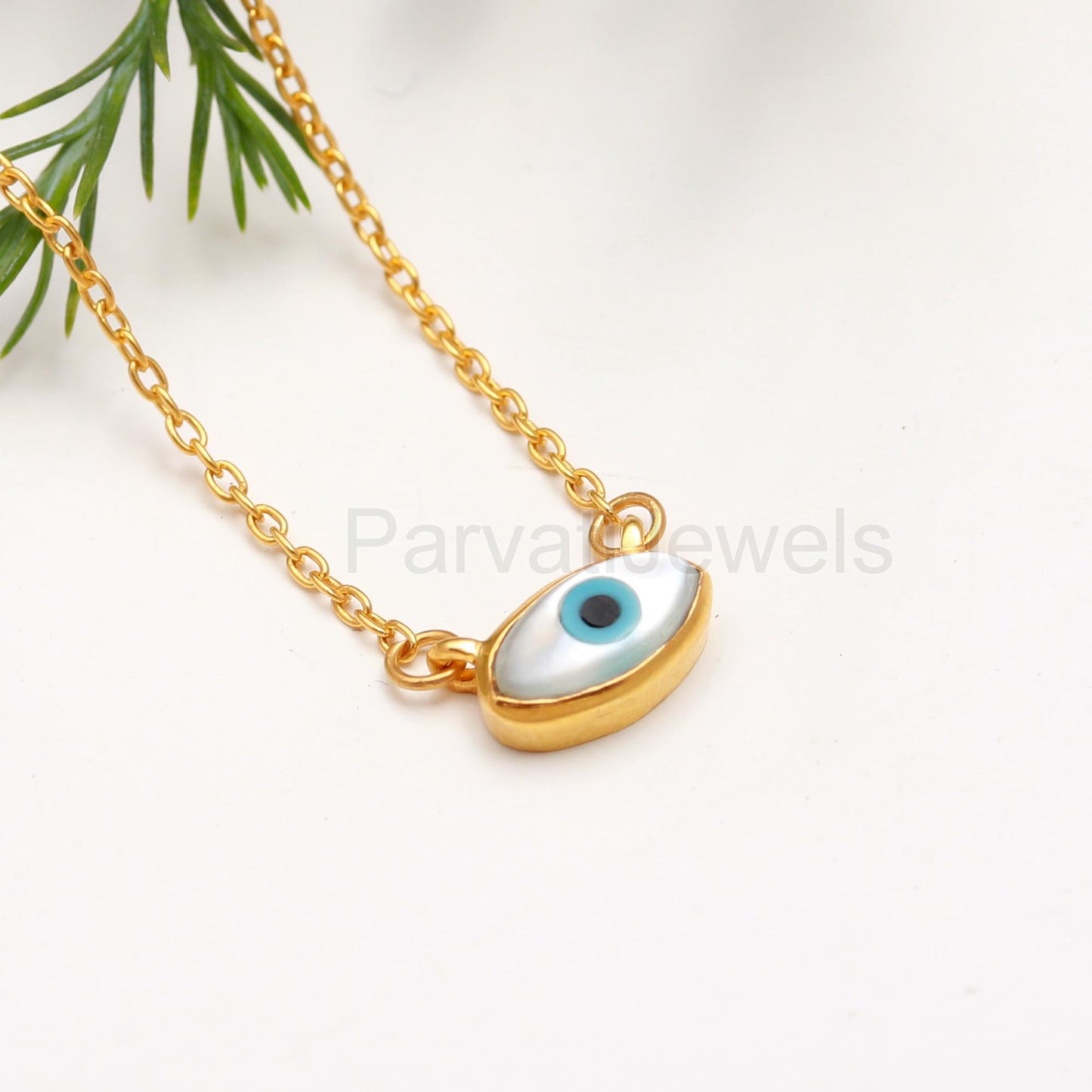 Natural Evil Eye Necklace, 18k Solid Gold Necklace, Mother of Pearl Necklace, Handmade Gold Necklace, Birthstone Necklace, Gold Necklace