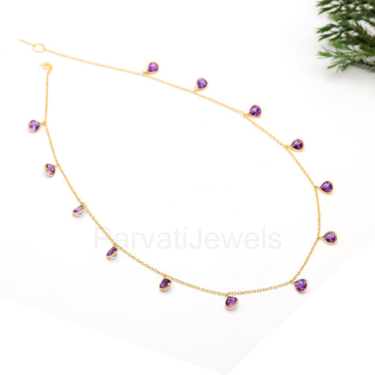 Natural Amethyst Necklace, 14k Solid Gold Necklace, Amethyst Heart Gold Necklace, Gold Necklace, Partywear Necklace, Women Gold Necklace