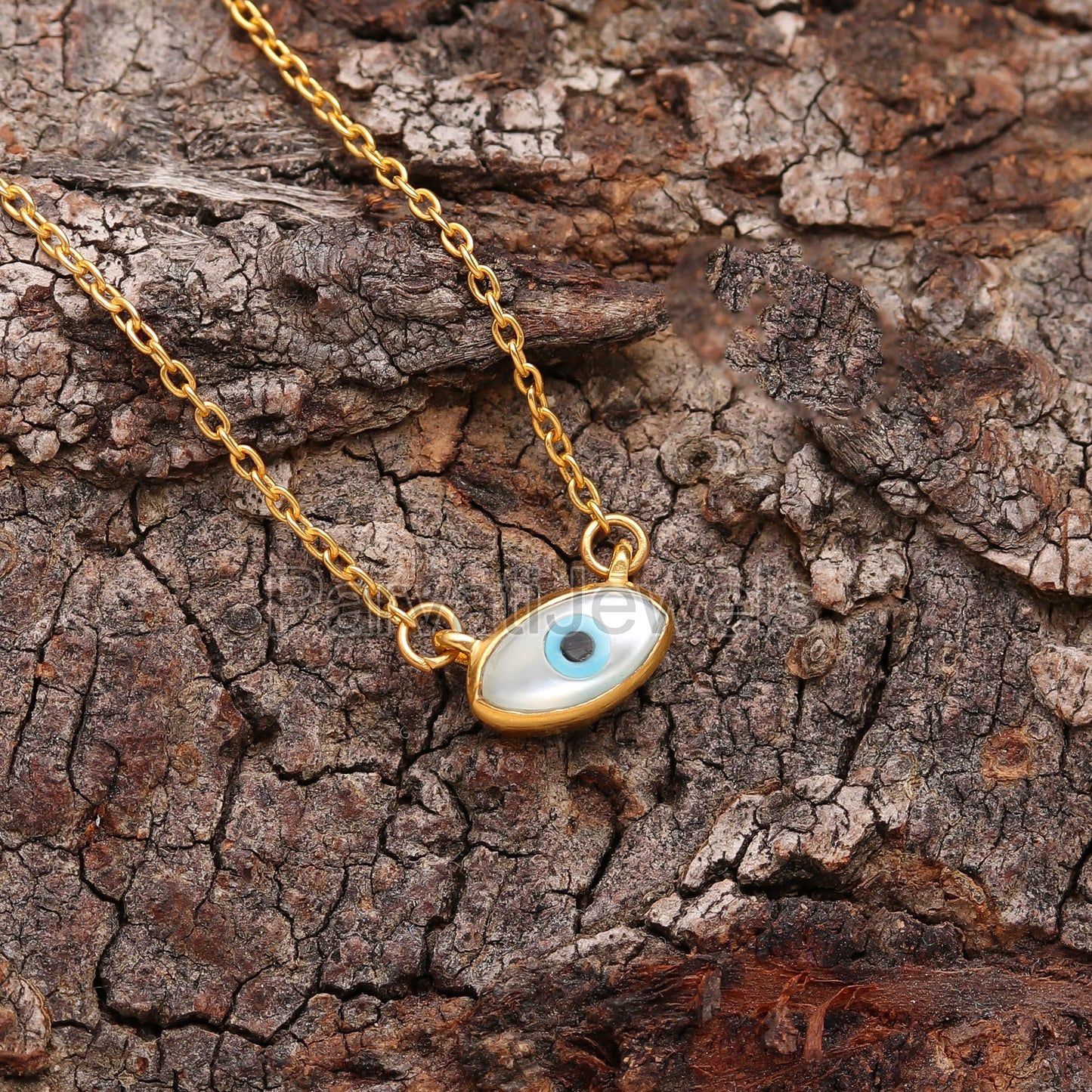 Natural Evil Eye Necklace, 18k Solid Gold Necklace, Mother of Pearl Necklace, Handmade Gold Necklace, Birthstone Necklace, Gold Necklace