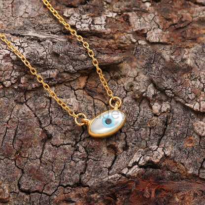 Natural Evil Eye Necklace, 18k Solid Gold Necklace, Mother of Pearl Necklace, Handmade Gold Necklace, Birthstone Necklace, Gold Necklace