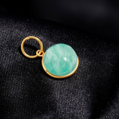 Natural Blue Larimar Round Gemstone Charm, Solid 18k Gold Charm, Charm Pendant, Minimalist Gold Charm, Handmade Gold Charm, Gift For Mom