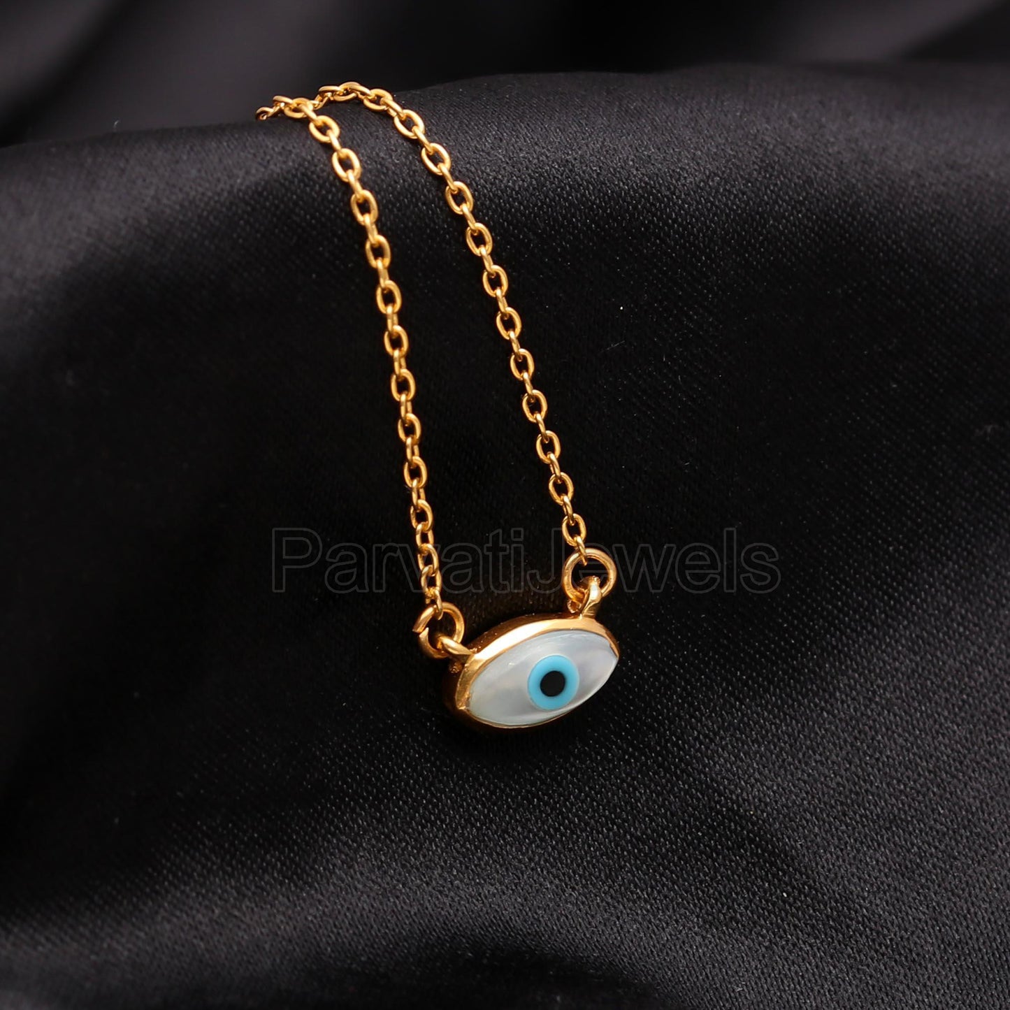 Natural Evil Eye Necklace, 18k Solid Gold Necklace, Mother of Pearl Necklace, Handmade Gold Necklace, Birthstone Necklace, Gold Necklace