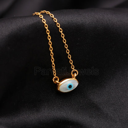Natural Evil Eye Necklace, 18k Solid Gold Necklace, Mother of Pearl Necklace, Handmade Gold Necklace, Birthstone Necklace, Gold Necklace