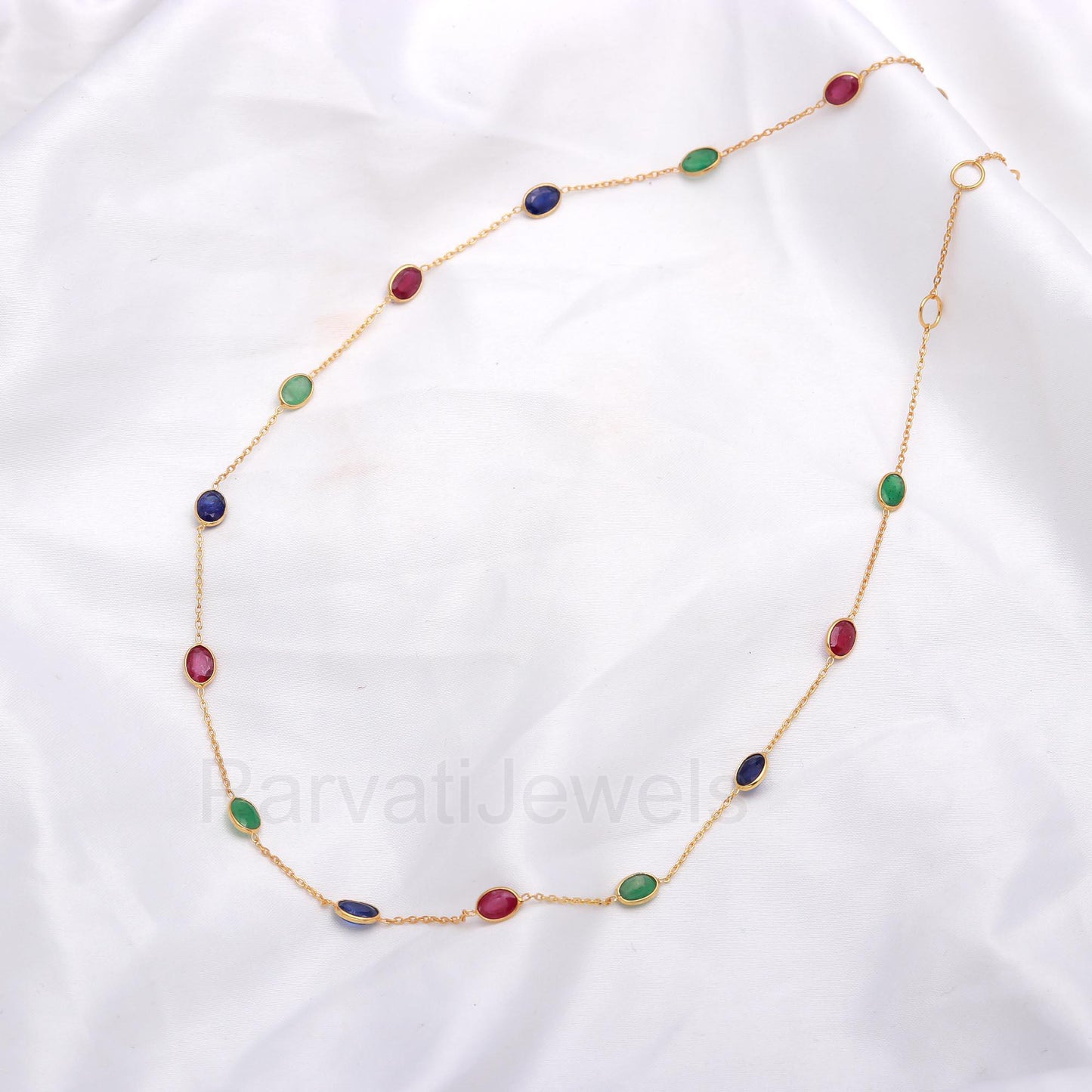 Natural Ruby Emerald Sapphire Necklace, 14k Solid Gold Necklace, Natural Multi Gemstone Necklace, Gold Necklace, Birthstone Gold Necklace