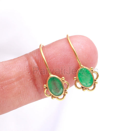 Natural Emerald Hoop Earring, Solid 18k Gold Earrings, Green Emerald Earring, May Birthstone Earring, Partywear Hoop Earring, Gold Earrings