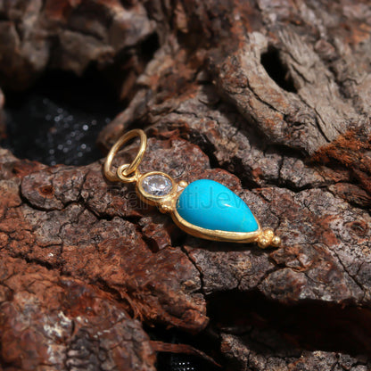 Natural Sleeping Beauty Turquoise With Moissanite Charm, 18K gold charm pendant, Moissanite Charm, Handmade Gold Charm, Turquoise Gold Charm