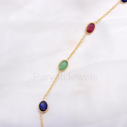 Natural Ruby Emerald Sapphire Necklace, 14k Solid Gold Necklace, Natural Multi Gemstone Necklace, Gold Necklace, Birthstone Gold Necklace