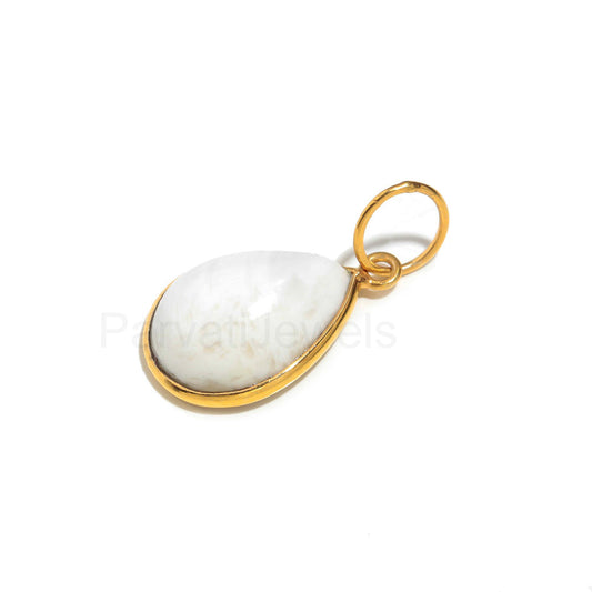 Natural Malachite Charm, 18k Solid Gold Charm, Gold Charm, Charm Pendant, White Malachite Charm, Handmade Charm Pendant, Size 7x10 mm Charms