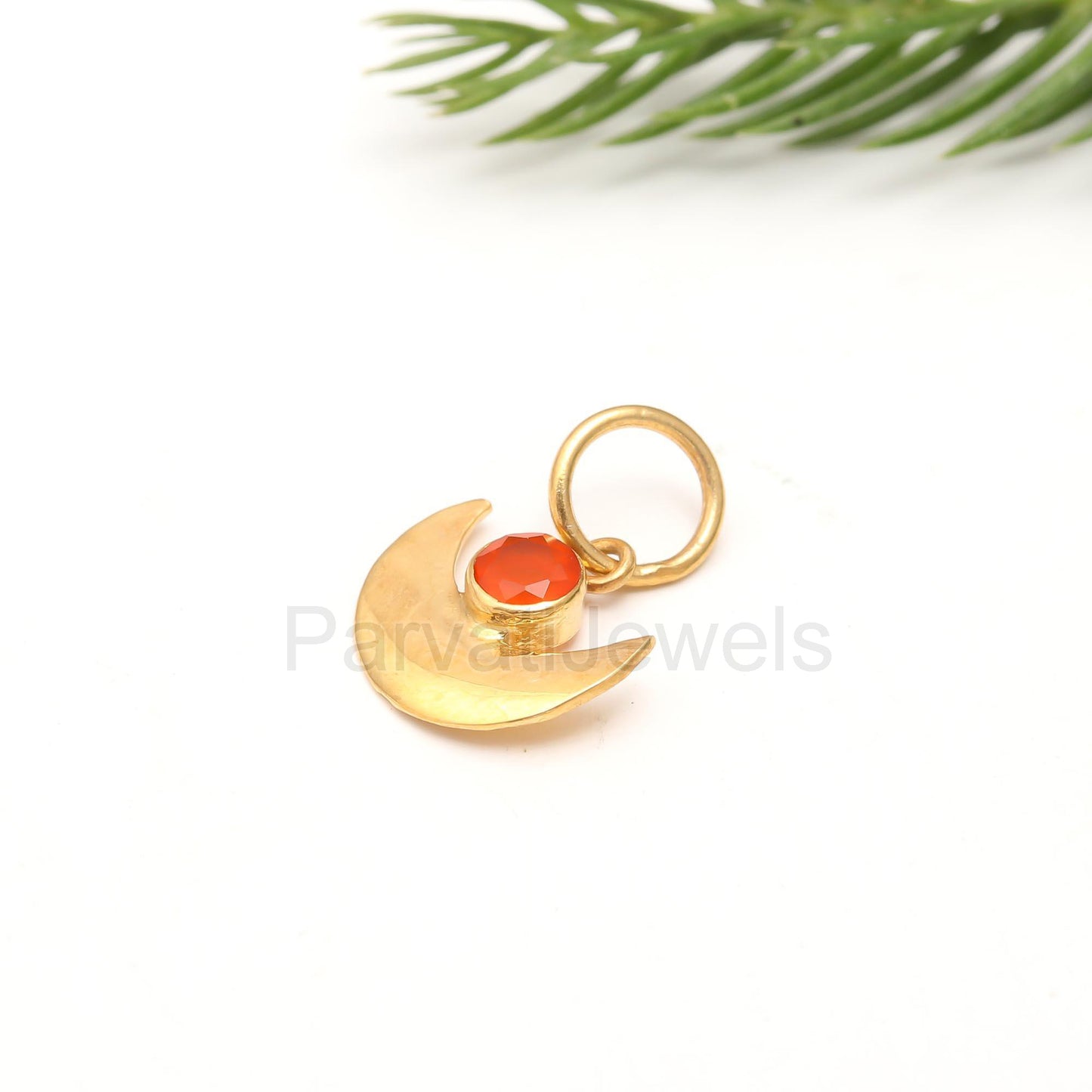 Natural Carnelian Charm, 18k Solid Gold Charm, Carnelian Charm, Gold Charm, Moon Charm Pendant, Gold Charm Necklace, Handmade Gold Charm,