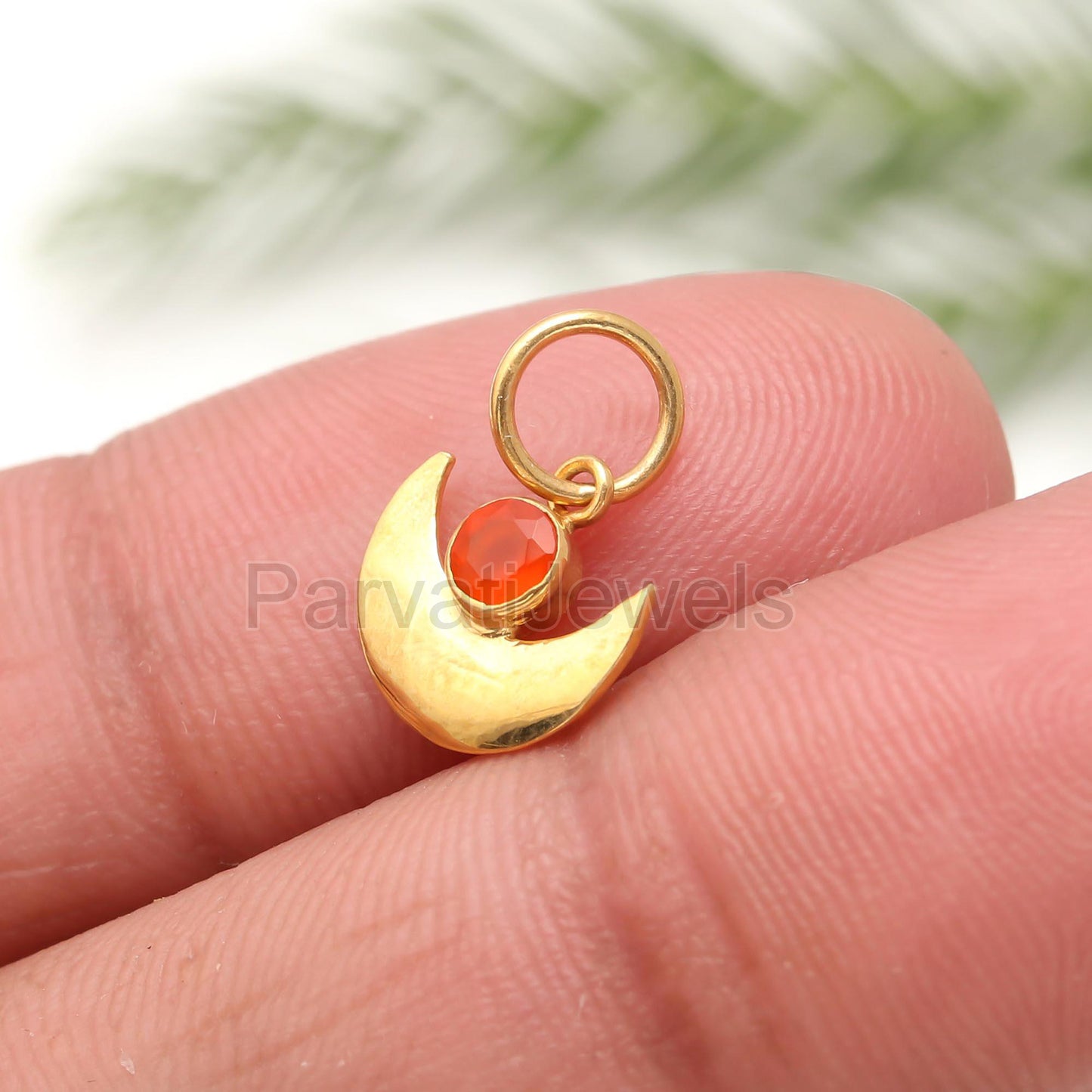 Natural Carnelian Charm, 18k Solid Gold Charm, Carnelian Charm, Gold Charm, Moon Charm Pendant, Gold Charm Necklace, Handmade Gold Charm,