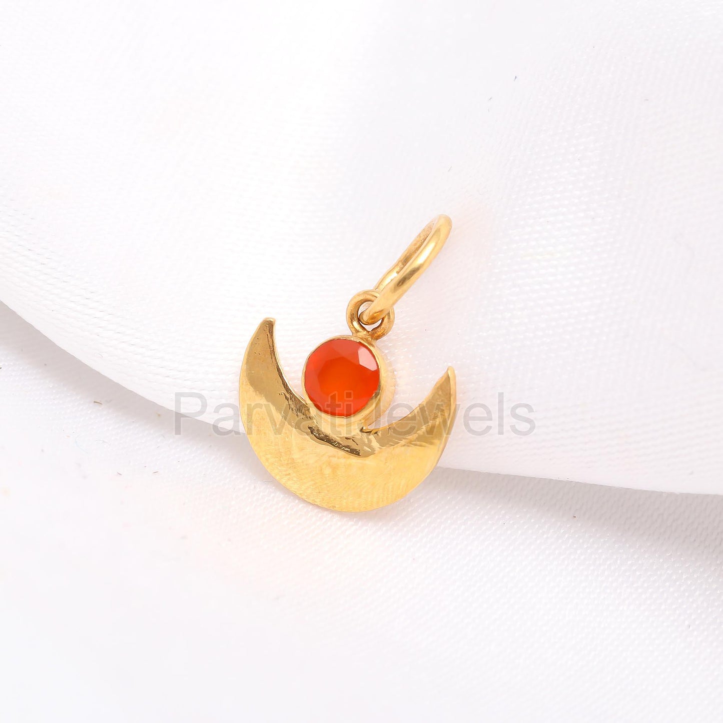 Natural Carnelian Charm, 18k Solid Gold Charm, Carnelian Charm, Gold Charm, Moon Charm Pendant, Gold Charm Necklace, Handmade Gold Charm,