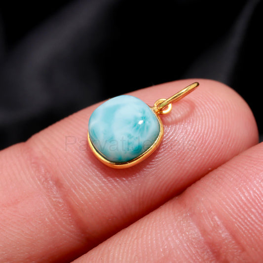 AA Dominican Republic Natural Larimar Cushion Gemstone Charm, Solid 18k Gold Charm , Gold Charm, Minimalist Gold Charm, Natural Larimar 18K