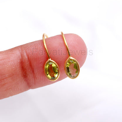 Natural Peridot Hoop Earring, Solid 18k Gold Earrings, Green Peridot Earring, August Birthstone Hoop Earring, Partywear Gold Hoop Earring,