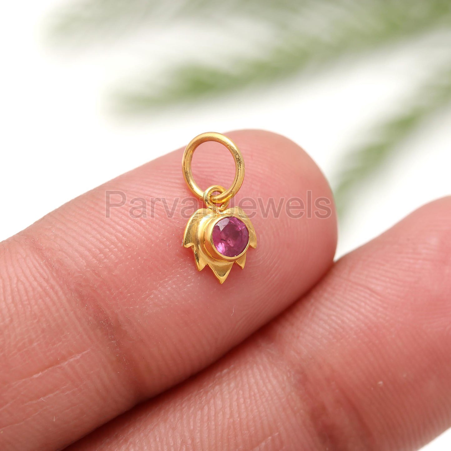 AA Pink Ruby Leaf Charm, 18k Solid Gold Charm, Ruby Gold Pendant, Leaf Gold Charm, Charm Pendant, Handmade Gold Charm, Gift For Her Charm