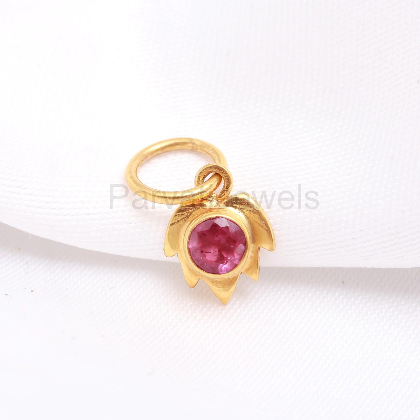 AA Pink Ruby Leaf Charm, 18k Solid Gold Charm, Ruby Gold Pendant, Leaf Gold Charm, Charm Pendant, Handmade Gold Charm, Gift For Her Charm