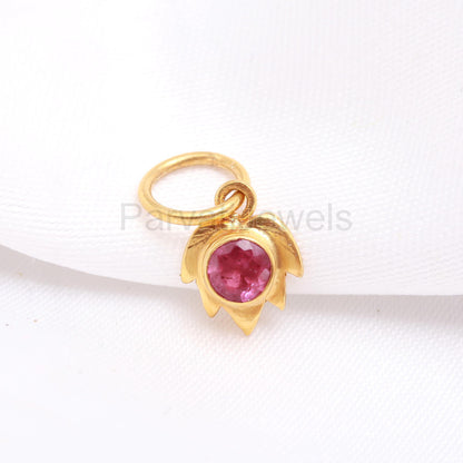 AA Pink Ruby Leaf Charm, 18k Solid Gold Charm, Ruby Gold Pendant, Leaf Gold Charm, Charm Pendant, Handmade Gold Charm, Gift For Her Charm