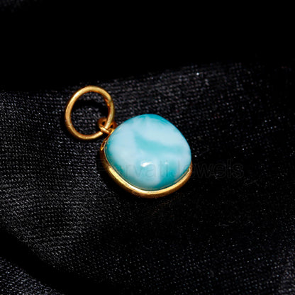 AA Dominican Republic Natural Larimar Cushion Gemstone Charm, Solid 18k Gold Charm , Gold Charm, Minimalist Gold Charm, Natural Larimar 18K