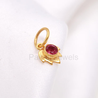 AA Pink Ruby Leaf Charm, 18k Solid Gold Charm, Ruby Gold Pendant, Leaf Gold Charm, Charm Pendant, Handmade Gold Charm, Gift For Her Charm
