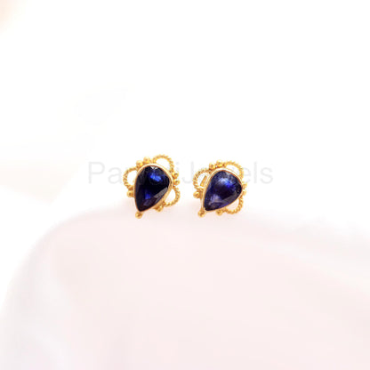 Natural Blue Sapphire Gemstone Solid Gold Stud Earrings, Gold Earrings, Pear Blue Sapphire Stud Earrings, September Birthstone, Gift for her