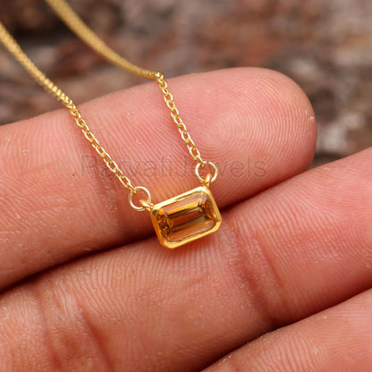 Natural Yellow Citrine 18k Solid Gold Charm, Citrine Pendant Necklace, Handmade Gold Necklace, Gold Necklace, November Birthstone Necklace