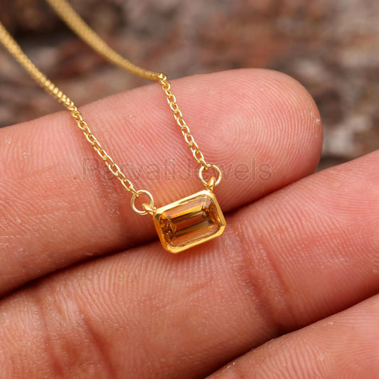 Natural Yellow Citrine 18k Solid Gold Charm, Citrine Pendant Necklace, Handmade Gold Necklace, Gold Necklace, November Birthstone Necklace