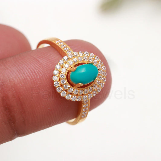 AA Natural Sleeping Beauty Turquoise and Diamond Gold Ring, 14K Solid Gold Ring, Diamond Ring, Wedding Gift, Handmade Ring, Gift for her,14K
