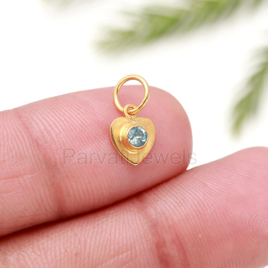 AA Natural Blue Topaz Charm, Solid 18k Gold Charm, Handmade Gold Charm, Heart Gold Charm, December Birthstone Charm, Blue Topaz Gold Charm,