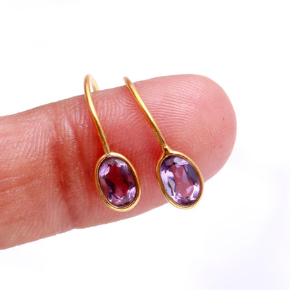 Natural Purple Amethyst Hoop Earring, Solid 18k Gold Earrings, Amethyst Earring, Birthstone Earring, Christmas Hoop Earring, Gold Earrings