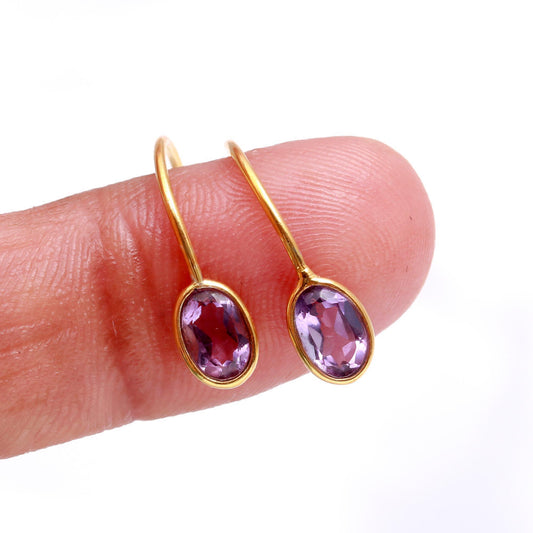 Natural Purple Amethyst Hoop Earring, Solid 18k Gold Earrings, Amethyst Earring, Birthstone Earring, Christmas Hoop Earring, Gold Earrings