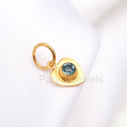 AA Natural Blue Topaz Charm, Solid 18k Gold Charm, Handmade Gold Charm, Heart Gold Charm, December Birthstone Charm, Blue Topaz Gold Charm,