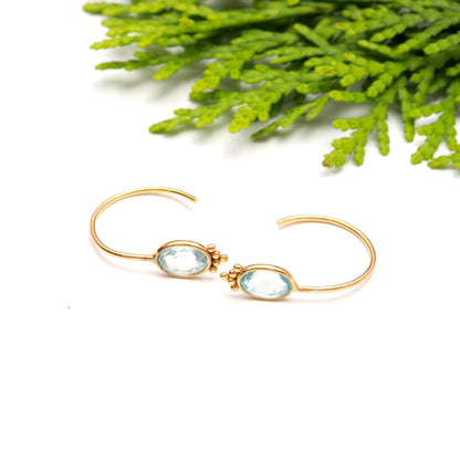 AA Natural Blue Topaz Hoop Earring, Solid 18k Gold Earrings, Blue Topaz Earring, Birthstone Earring, Partywear Hoop Earring, Gold Earrings