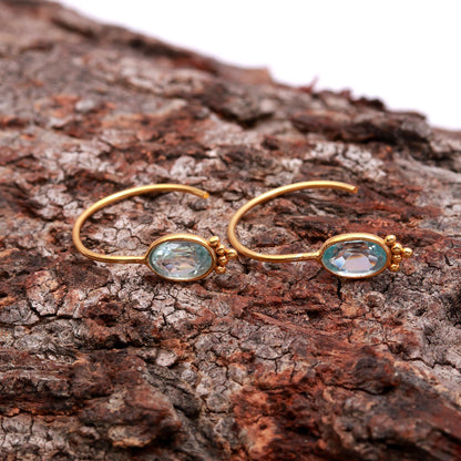 AA Natural Blue Topaz Hoop Earring, Solid 18k Gold Earrings, Blue Topaz Earring, Birthstone Earring, Partywear Hoop Earring, Gold Earrings
