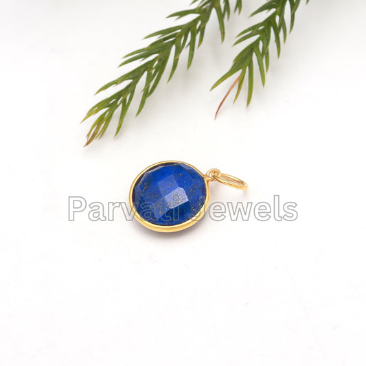 Natural Lapis Lazuli checker Cut Gold Charm, 18k Solid Gold Charm, Solid Gold Charm, Gold Charm Pendant, Handmade Gold Charm, Gift for Her,