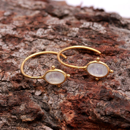 AA Natural Rainbow Moonstone Hoop Earring, Solid 18k Gold Earrings, Blue Moonstone Hoop Earring, Birthstone Earring, Gold Hoop Earrings,