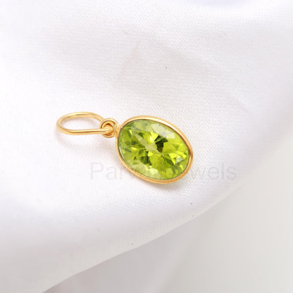 Natural Peridot Cut Charm, 18k Solid Gold Charm, AA Peridot Oval Charm Pendant, Gold Charm, Charm Pendant, Handmade Gold Charm, Gift For Her