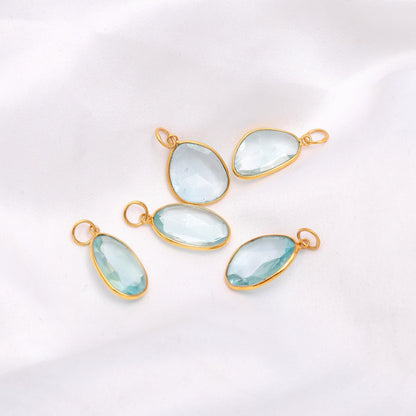 AA Natural Blue Topaz Charm, Solid 18k Gold Charm, Handmade Gold Charm, Fancy Shape Topaz Rose Cut Charm, Birthstone Gold Charm, Gold Charm,