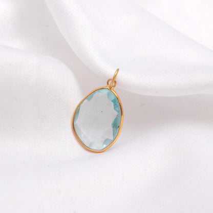 AA Natural Blue Topaz Charm, Solid 18k Gold Charm, Handmade Gold Charm, Fancy Shape Topaz Rose Cut Charm, Birthstone Gold Charm, Gold Charm,