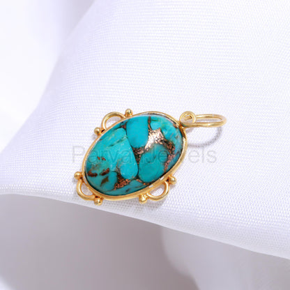 Natural Blue Copper Turquoise Charm, Solid 18K Gold Charm Pendant, Handmade Gold Charm, Blue Turquoise Charm, Minimalist Gold Charm Pendant