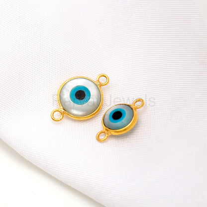 Mother Of Pear Evil Eye, 18k Solid Gold Connector, Evil Eye Pearl, Gold Connector, Jewelry Connector, Handmade Gold Connector