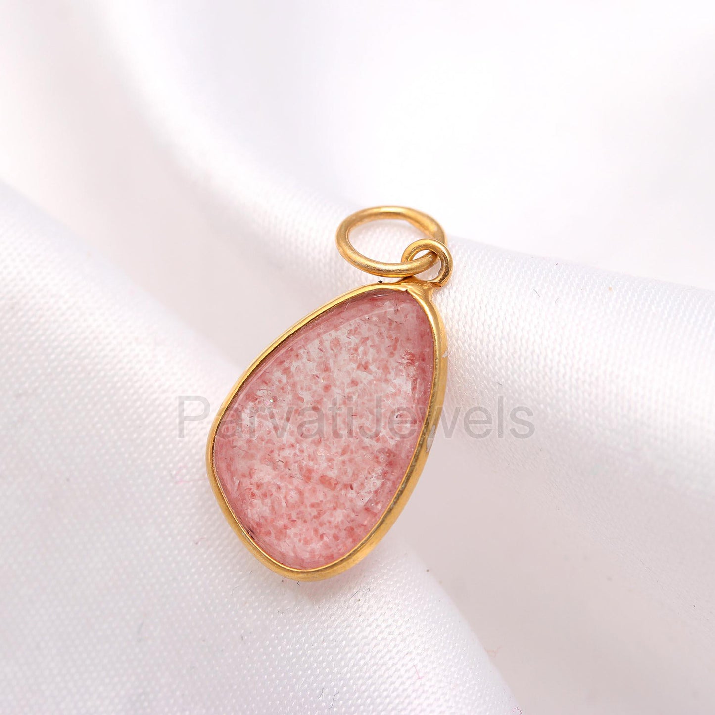 AA Natural Cherry Quartz Charm, 18k Solid Gold Charm, Cherry Quartz Charm, Gold Charm Necklace, Gift for Her, Gift for her, Handmade Charm