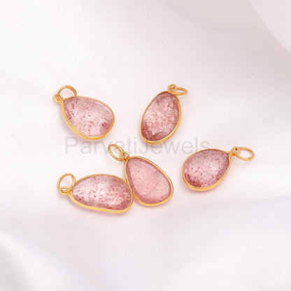 AA Natural Cherry Quartz Charm, 18k Solid Gold Charm, Cherry Quartz Charm, Gold Charm Necklace, Gift for Her, Gift for her, Handmade Charm