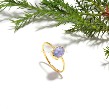 Natural Tanzanite Ring, Solid 18k Gold Ring, Handmade Ring, Tanzanite Band Ring, December Birthstone Ring, 18K Gold Ring, gift for her,
